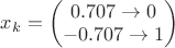 ${x_k}=\begin{pmatrix} 0.707\to0 \\ -0.707\to1 \end{pmatrix}$ ${x_k}=\begin{pmatrix} 0.707\to0 \\ -0.707\to1 \end{pmatrix}$