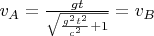 $ v_A=\frac{g t}{\sqrt{\frac{g^2 t^2}{c^2}+1}}=v_B$