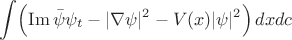 $$\int \Bigl(\operatorname{Im}  \bar{\psi}\psi_t  -|\nabla \psi|^2 -V(x) |\psi|^2 \Bigr)\,dxdc $$