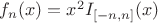 $f_n(x)=x^2I_{[-n,n]}(x)$