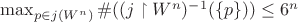 $\max_{p\in j(W^n)} \# ((j\restriction W^n)^{-1}(\{p\})) \leq 6^n$