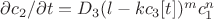 {\partial c_2}/{\partial t}=D_3 ( l-k c_3[t])^m c_1^n