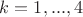 $k=1,...,4$