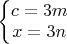 $\left\{ \begin{matrix}
   c=3m  \\
   x=3n  \\
\end{matrix} \right.$