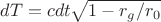 $dT=cdt\sqrt{1-r_g/r_0}$