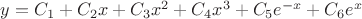 $y=C_1+C_2x+C_3x^2+C_4x^3+C_5e^{-x}+C_6e^x$