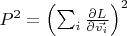 $P^2={\left(\sum_i \frac{\partial L}{\partial \vec {v_i}}\right)}^2$