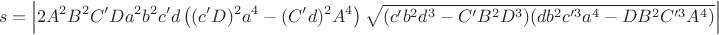 $$s=\left|2A^2B^2C'Da^2b^2c'd\left((c'D)^2a^4-(C'd)^2A^4\right)\sqrt{(c'b^2d^3-C'B^2D^3)(db^2c'^3a^4-DB^2C'^3A^4)} \right|$$