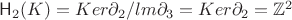 $\mathsf{H}_{2}(K)= Ker \partial_{2} \slash   lm \partial_{3}=Ker \partial_{2}= \mathbb{Z}^2$