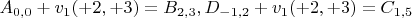 $A_{0,0} + v_1(+2,+3) = B_{2,3}, 
D_{-1,2} + v_1(+2, +3) = C_{1,5} $