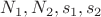 $N_1,N_2,s_1,s_2$ $N_1,N_2,s_1,s_2$