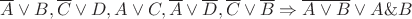 $ \overline{A} \vee B, \overline{C} \vee D, A \vee C, \overline{A}\vee \overline{D}, \overline{C} \vee \overline{B} \Rightarrow \overline{A\vee B} \vee A \& B$