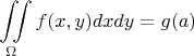 $$\iint\limits_{\Omega}^{}f(x,y)dxdy=g(a)$$