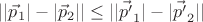 $ \lvert \lvert \vec p_1 \rvert - \lvert \vec p_2 \rvert \rvert \leq \lvert \lvert \vec {p'}_1 \rvert - \lvert \vec {p'}_2 \rvert \rvert $