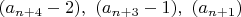 $(a_{n+4}-2),~(a_{n+3}-1),~(a_{n+1})$