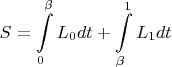 $$S = \int\limits_{0}^{\beta} L_0 d t+ \int\limits_{\beta}^{1} L_1 d t$$