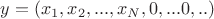 $y = (x_1, x_2,...,x_N,0,...0,..)$