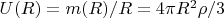 $U(R)=m(R)/R=4\pi R^2\rho/3$