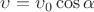 $\upsilon = \upsilon_0 \cos \alpha$