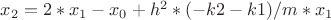 $x_2 = 2*x_1 - x_0 + h^2 * (-k2-k1)/m * x_1$