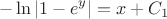 $$-\ln{|1-e^y|}=x+C_1$$