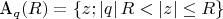 A_{q}(R) = \left\{ z; \left| q \right| R<\left| z \right|  \leq R \right\}