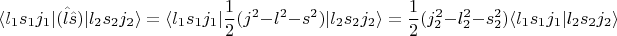 $$\langle l_{1}s_{1}j_{1} |(\hat{l}\hat{s}) |l_{2}s_{2}j_{2} \rangle= \langle l_{1}s_{1}j_{1} |\frac{1}{2}(j^2 -l^2-s^2) |l_{2}s_{2}j_{2} \rangle= \frac{1}{2}(j_{2}^2-l_{2}^2-s_{2}^2)\langle l_{1}s_{1}j_{1}  |l_{2}s_{2}j_{2} \rangle$$
