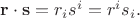 $\mathbf{r}\cdot\mathbf{s}=r_i s^i=r^i s_i.$