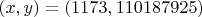 $(x, y) = (1173, 110187925)$