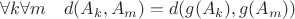 $\forall k\forall m\quad d(A_k,A_m)=d(g(A_k),g(A_m))$