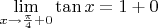 $\mathop {\lim }\limits_{x \to \frac{\pi }{4} + 0} \tan x = 1 + 0$