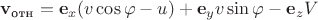 $\mathbf v_{\text{отн}}=\mathbf e_x (v\cos\varphi-u) + \mathbf e_y v\sin\varphi - \mathbf e_z V$