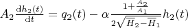 $A_{2} \frac{\mathrm{d} h_{2}(t)}{\mathrm{d} t}=q_2(t)-\alpha\frac{1+\frac{A_2}{A_1}}{2\sqrt{\overline{H}_{2}-\overline{H}_{1}}}h_2(t)$