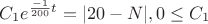 $C_{1}e^{\frac{-1}{200}t}=|20-N|, 0\leq C_{1}$