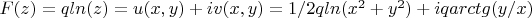 $F(z)=q ln(z)=u(x,y)+i v(x,y)=1/2 q ln(x^2+y^2)+i q arctg(y/x)$