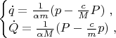 $\begin{cases}
\dot{q} = \frac{1}{\alpha m} ( p - \frac{c}{M} P) \ , \\
\dot{Q} =  \frac{1}{\alpha M} ( P - \frac{c}{m} p) \ ,
\end{cases}
$