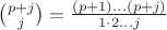 ${p+j\choose j}=\frac{(p+1)\ldots (p+j)}{1\cdot 2\ldots j}$