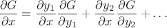$\dfrac{\partial G}{\partial x} = \dfrac{\partial y_1}{\partial x}\dfrac{\partial G}{\partial y_1} + \dfrac{\partial y_2}{\partial x}\dfrac{\partial G}{\partial y_2} + \dots $