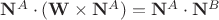 $\mathbf N^A\cdot(\mathbf W\times\mathbf N^A)=\mathbf N^A\cdot\mathbf N^B$