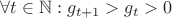 $\forall{t}\in \mathbb{N}:g_{t+1}>g_t>0$