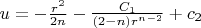 $u=-\frac{r^2}{2n}-\frac{C_1}{(2-n)r^{n-2}}+c_2$