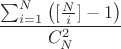 $$\frac{\sum_{i=1}^N \left([\frac{N}{i}]-1\right)}{C_N^2}$$