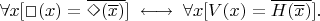 $\forall x [\Box (x) = \overline{\Diamond (\overline{x})}] \; \longleftrightarrow \; \forall x [V(x) = \overline{H(\overline{x})}].$