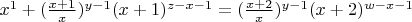 $x^1+(\frac{x+1}{x})^{y-1}(x+1)^{z-x-1}=(\frac{x+2}{x})^{y-1}(x+2)^{w-x-1}$