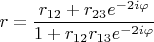 $$r=\frac{r_{12}+r_{23}e^{-2i \varphi}}{1+r_{12}r_{13}e^{-2i \varphi}}$$