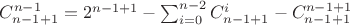 $C_{n-1+1}^{n-1}=2^{n-1+1}-\sum_{i=0}^{n-2}C_{n-1+1}^i-C_{n-1+1}^{n-1+1}$