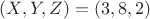 $(X, Y, Z) = (3, 8, 2)$ $(X, Y, Z) = (3, 8, 2)$