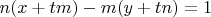 $n(x+tm)-m(y+tn)=1$