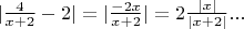 $| \frac{4}{x+2}-2|=|\frac{-2x}{x+2}|=2\frac{|x|}{|x+2|}...$