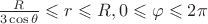 $ \frac {R}{3 \cos \theta} \leqslant r \leqslant R, 0 \leqslant \varphi \leqslant 2\pi$